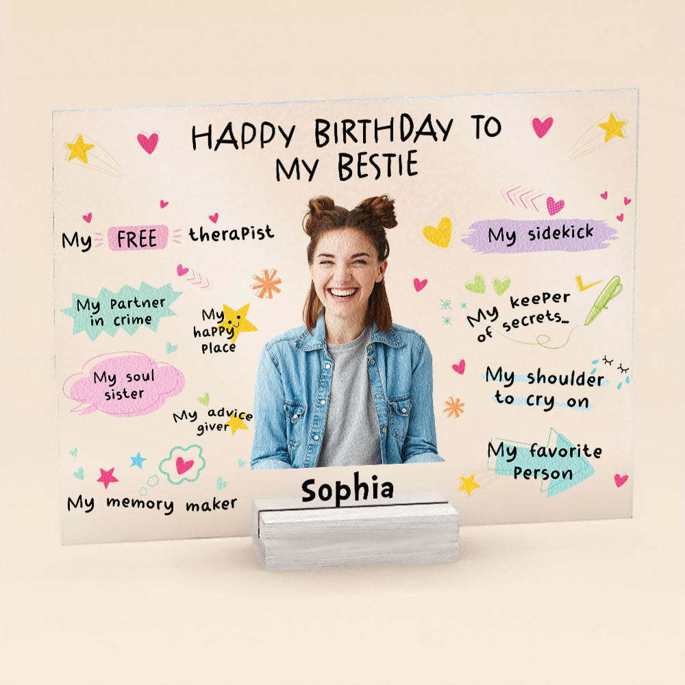 „happy Birthday To My Bestie“-geburtstagsgeschenk – Personalisierte Fototafel Aus Acryl