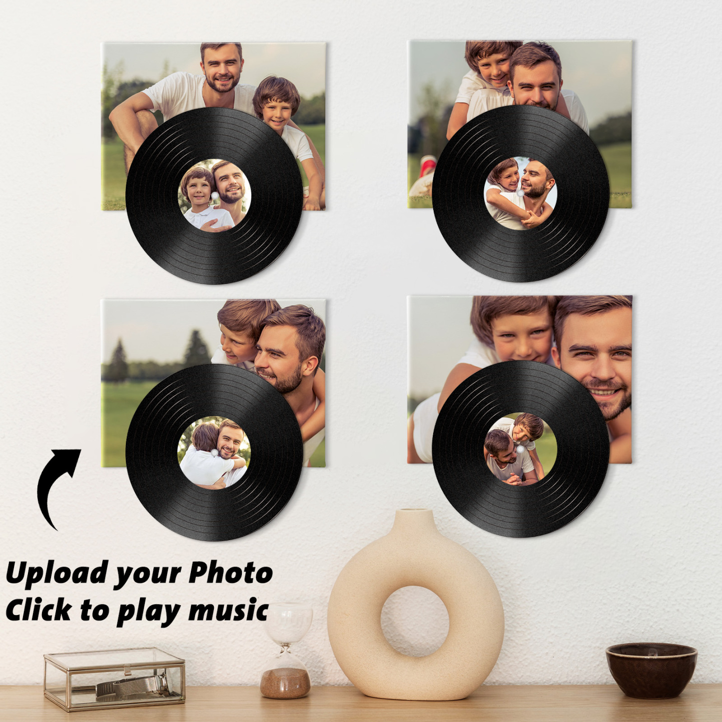 Benutzerdefiniertes Foto-vinyl Mit Musik-wandkunst, Vinyl-plattenspieler, Kein Telefon Erforderlich, Einfach Klicken, Um Musik Aus Bleibenden Erinnerungen Abzuspielen, Das Beste Vatertagsgeschenk Für Papa - dephotoblanket