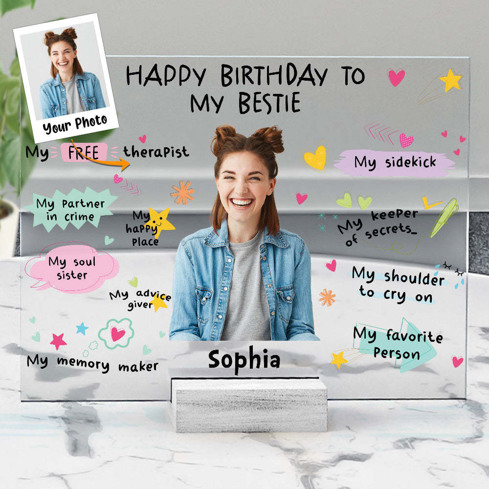 „happy Birthday To My Bestie“-geburtstagsgeschenk – Personalisierte Fototafel Aus Acryl
