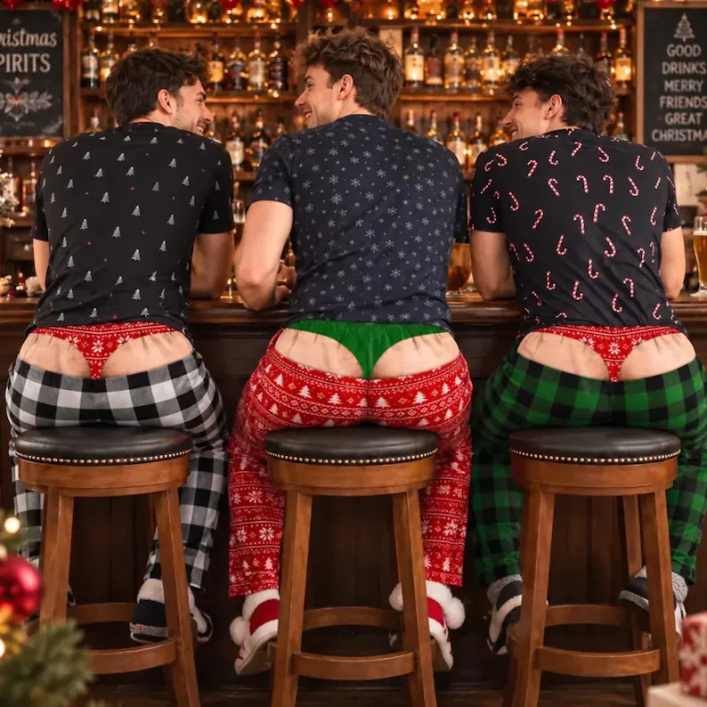 Lustige 3D-gedruckte Hässliche Weihnachts-Pyjamahose – Freche Lounge-Hose Mit Cutout-Po-Illusion, Urkomisches Weihnachtsgeschenk Für Männer, Paare Und Den Wichteln - dephotoblanket