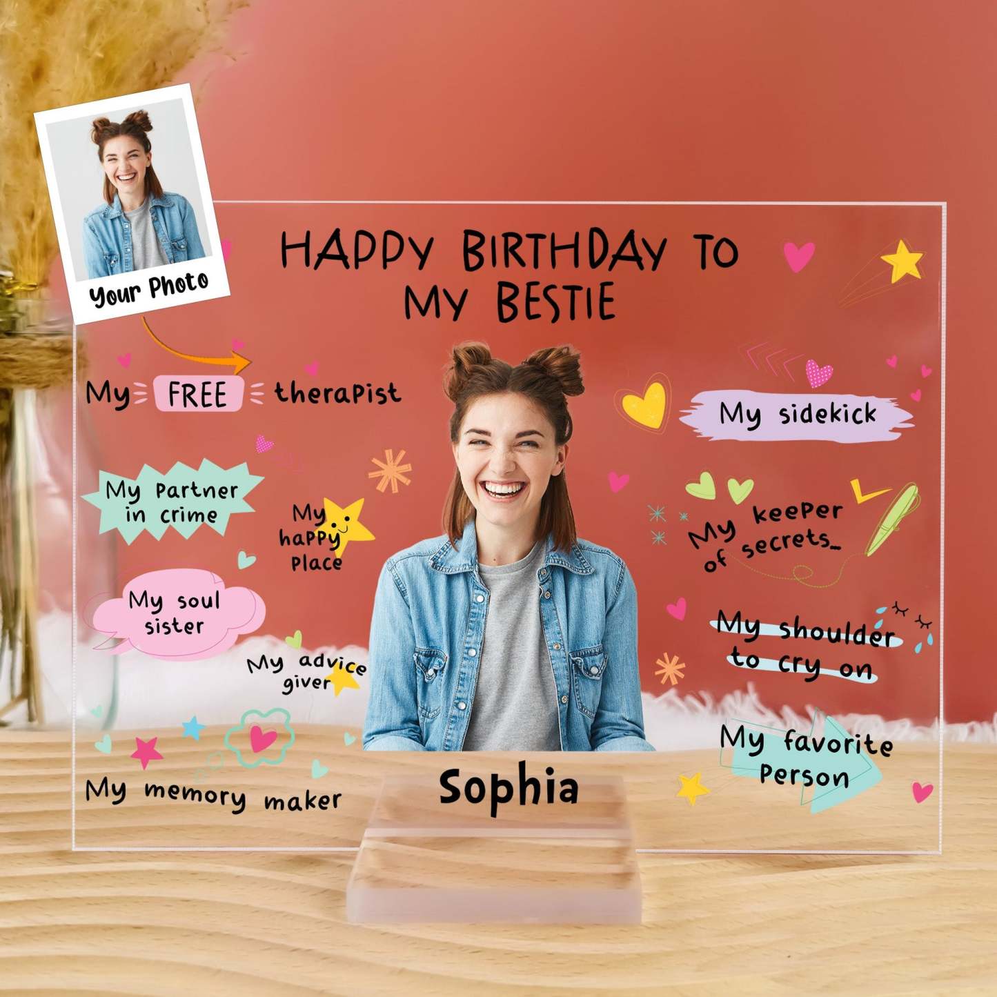 „happy Birthday To My Bestie“-geburtstagsgeschenk – Personalisierte Fototafel Aus Acryl