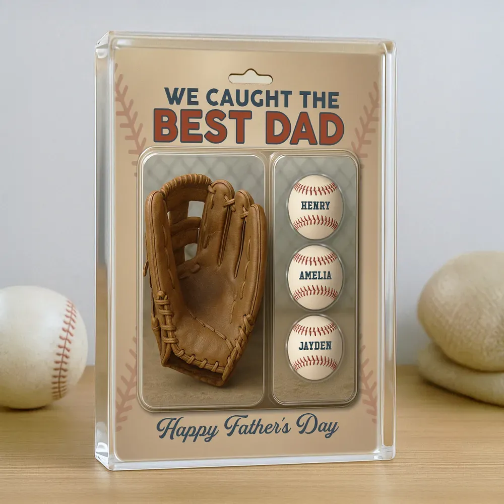 Personalisierte Acryl-blocktafel „wir Haben Den Besten Papa Und Opa Gefangen“ Mit Baseball- Und Handschuhfiguren - dephotoblanket