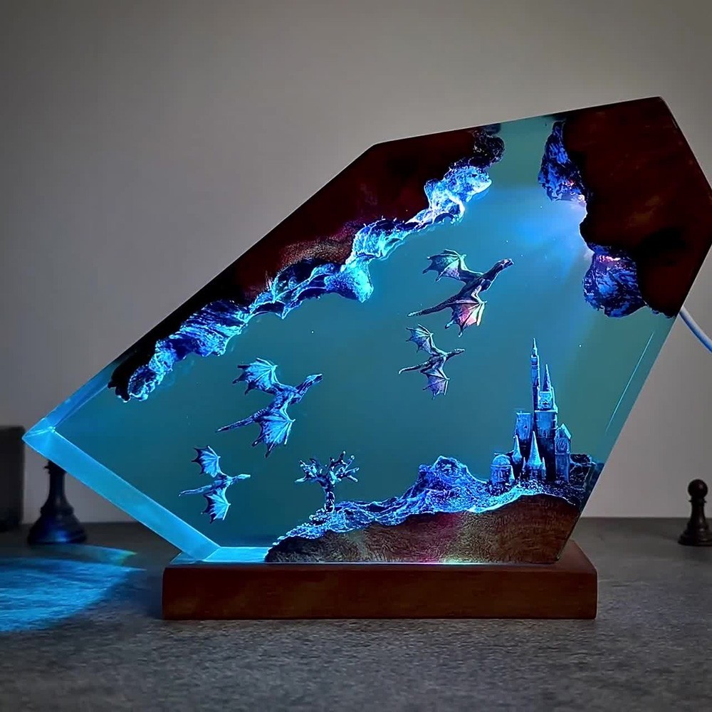 Art Dragon Resin Lampe Kreatives Nachtlicht Dragon Fly Resin Nachtlicht Home Decor Geschenk - dephotoblanket