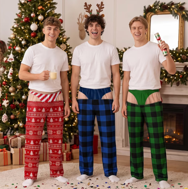 Lustige 3D-gedruckte Hässliche Weihnachts-Pyjamahose – Freche Lounge-Hose Mit Cutout-Po-Illusion, Urkomisches Weihnachtsgeschenk Für Männer, Paare Und Den Wichteln - dephotoblanket