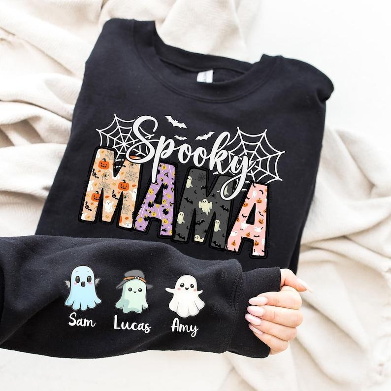 Gruseliges Mama Shirt, Halloween Geschenk Für Mama, Mama T-shirt Mit Kindernamen, Halloween Kinder Namen T-shirts, Halloween Nana Sweatshirt - dephotoblanket