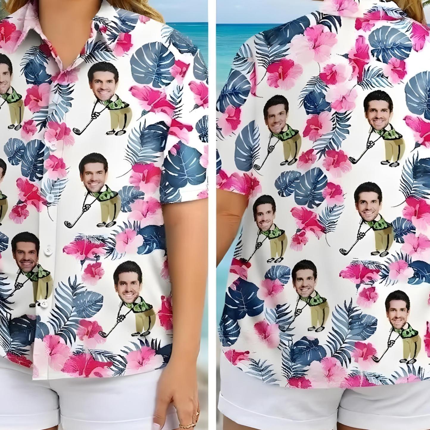 Personalized Funny Face Golf Hawaiian Shirt, Custom Hawaiian with Your Photo, Gift for Golf Lovers, Gift for Dad, Grandpa-Beach Party Shirt