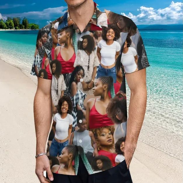Benutzerdefinierte Vintage-foto-button-down-hemden, Individuelles Hawaiianisches Aloha-hemd Mit 3–6 Fotos, Geschenk Für Männer - dephotoblanket