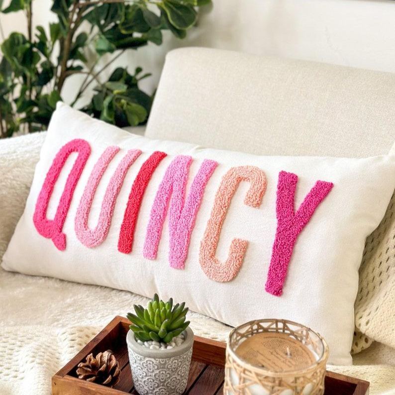 Personalized Baby Girl Room Name Pillow Cover, Baby Girl Nursery Pillow Case, Punch Needle, Girl Kid Gift, Dorm Gift, Graduation Gift