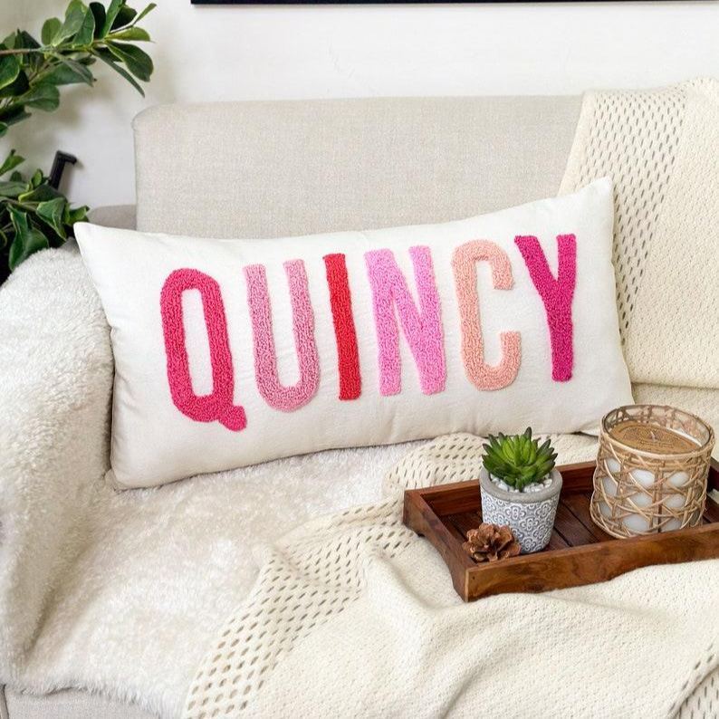 Personalized Baby Girl Room Name Pillow Cover, Baby Girl Nursery Pillow Case, Punch Needle, Girl Kid Gift, Dorm Gift, Graduation Gift