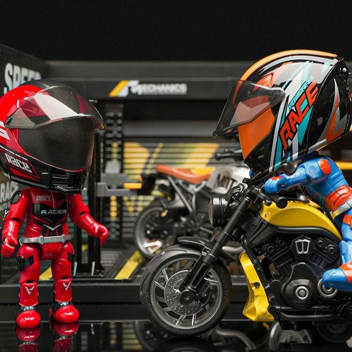 Mini-motorradfahrer-puppe, Verwandelbar, Mit Rennhelm, Biker-schreibtischdekoration, Geschenk - dephotoblanket