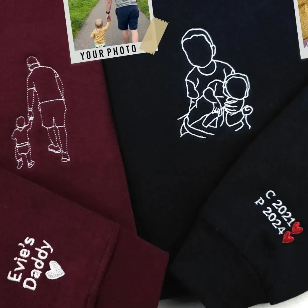Personalisiertes Sweatshirt Mit Farbenfroher Stickerei Und Einem Porträt Eines Paares/vaters/mama – Eine Geschenkidee Zum Vatertag