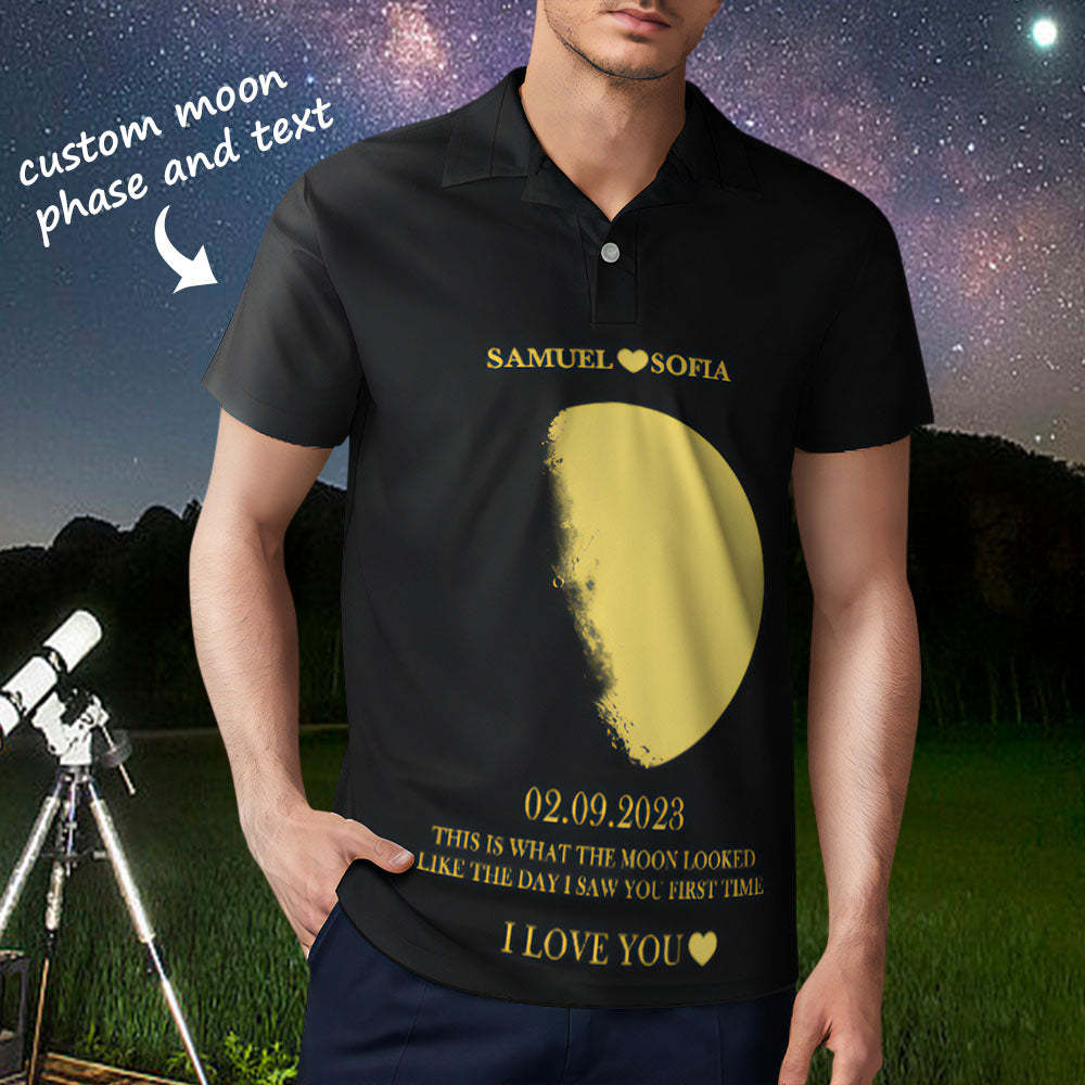 Herren-poloshirt Mit Mondphase Und Namen, Personalisierte Golf-shirts - dephotoblanket