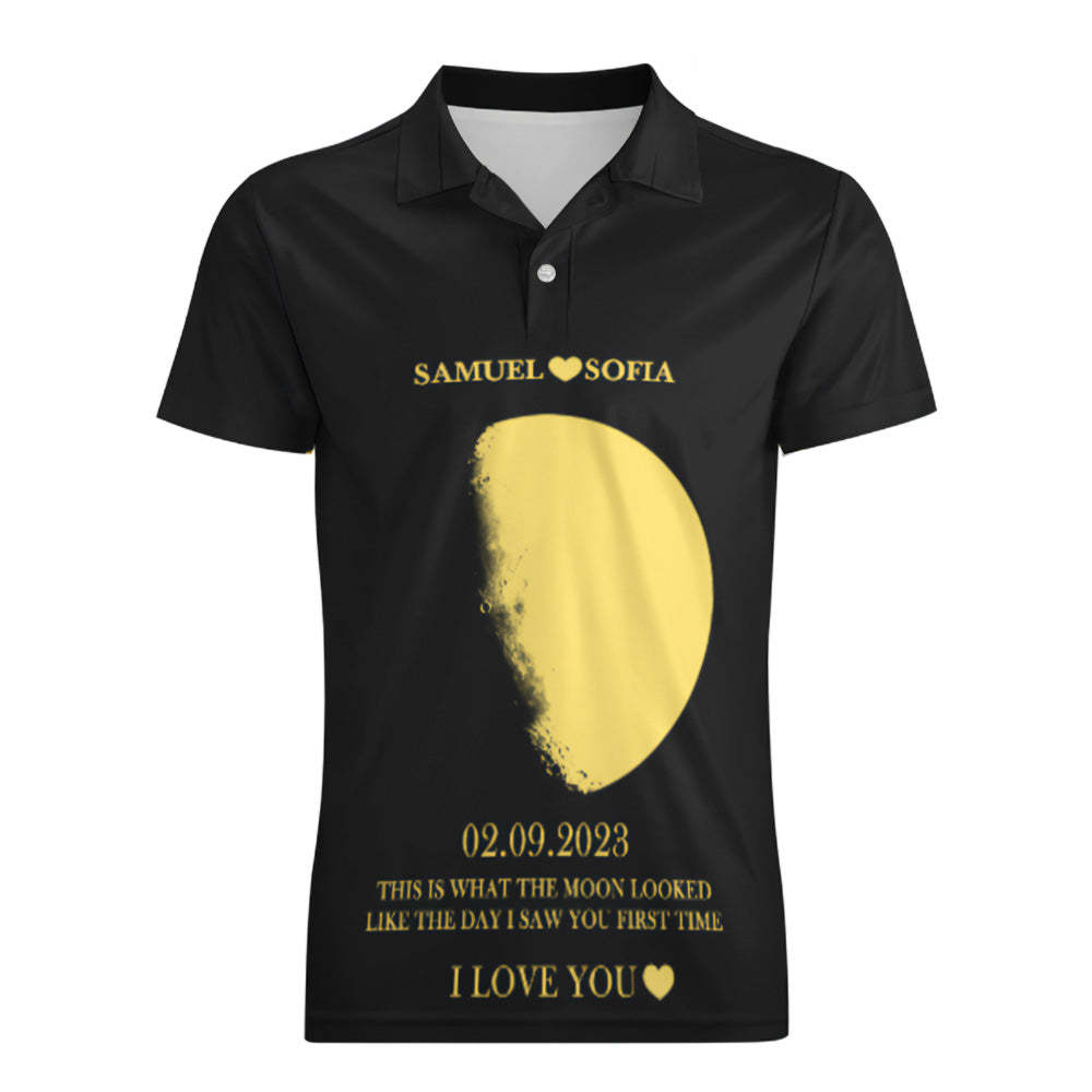 Herren-poloshirt Mit Mondphase Und Namen, Personalisierte Golf-shirts - dephotoblanket