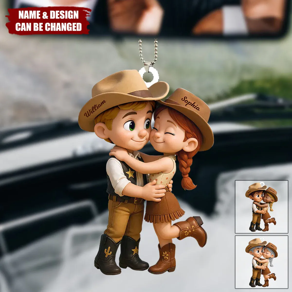 Personalisierter Autoanhänger Aus Acryl – Süßer Kussmoment Des Paares – Personalisiertes Namensgeschenk Für Freund Und Freundin - dephotoblanket