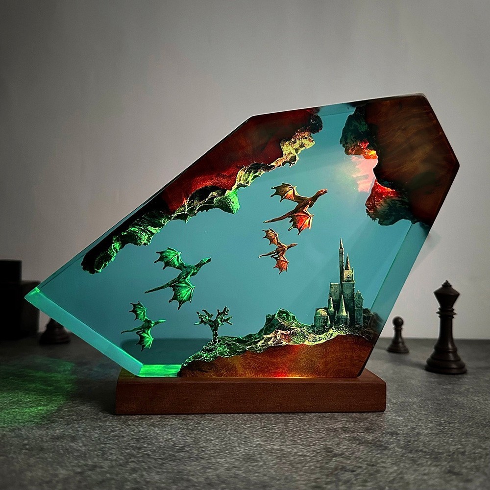Art Dragon Resin Lampe Kreatives Nachtlicht Dragon Fly Resin Nachtlicht Home Decor Geschenk - dephotoblanket