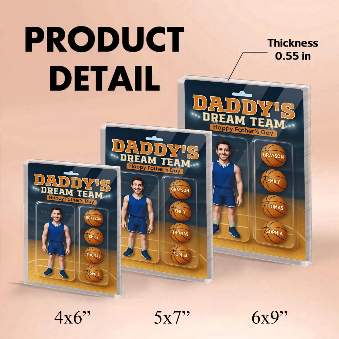 Personalisierte 3d-effekt Basketball Papa Figur Personalisierte Rechteckige Flache Acrylblock-plakette, Papas Dream Team, Vatertagsgeschenke - dephotoblanket