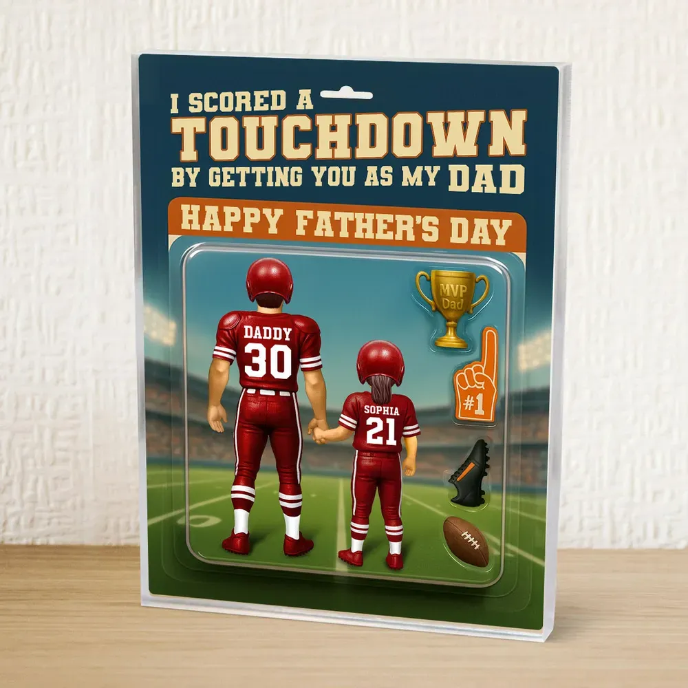 Ich Habe Einen Touchdown Erzielt Und Dich Als Meinen Vater Bekommen - Personalisierte Acrylblock-plakette Mit Individueller Figur, Vatertagsgeschenk Für Papa Oder Ehemann - dephotoblanket
