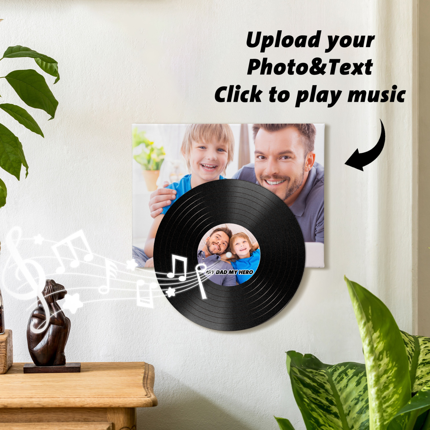 Benutzerdefiniertes Foto-vinyl Mit Musik-wandkunst, Vinyl-plattenspieler, Kein Telefon Erforderlich, Einfach Klicken, Um Musik Aus Bleibenden Erinnerungen Abzuspielen, Das Beste Vatertagsgeschenk Für Papa - dephotoblanket