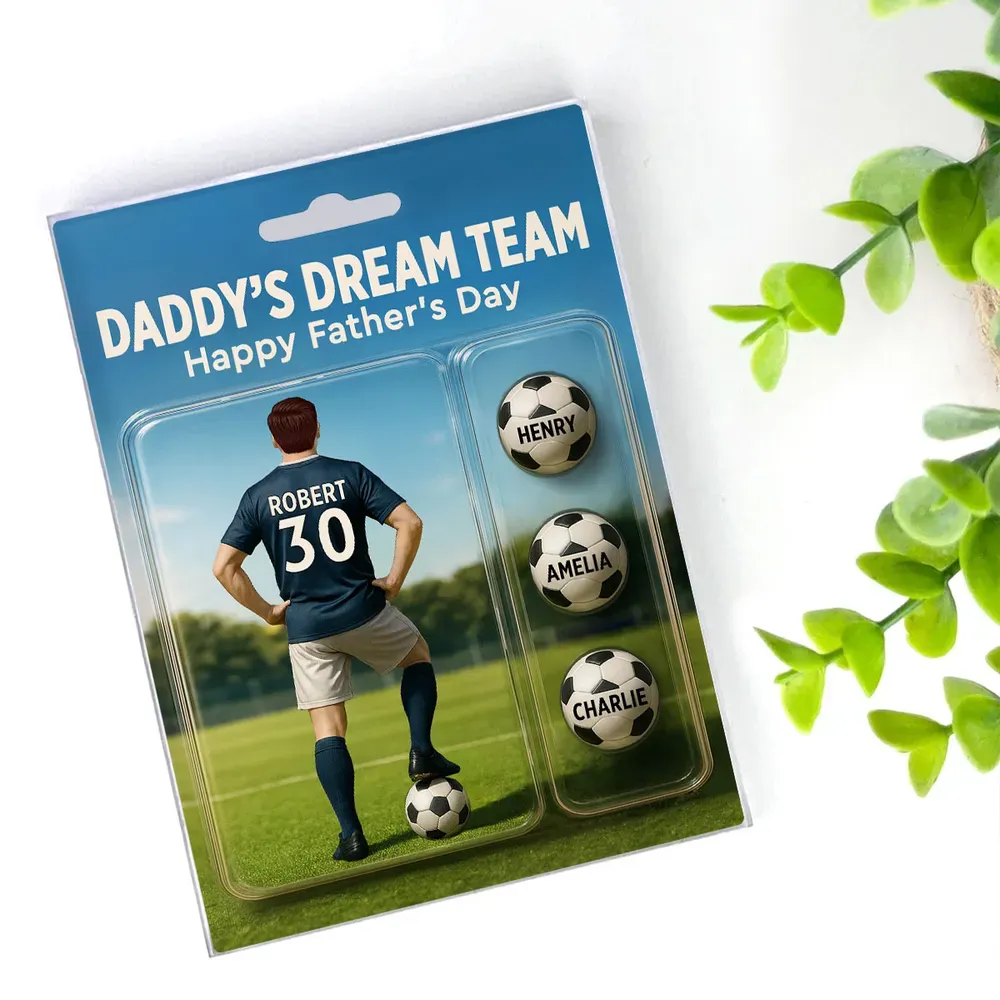 Daddy's Dream Team - Personalisierte Acryl-blocktafel Mit Fußballmotiv Und Den Namen Der Kinder, Das Perfekte Vatertagsgeschenk Für Papa Oder Fußballliebhaber - dephotoblanket