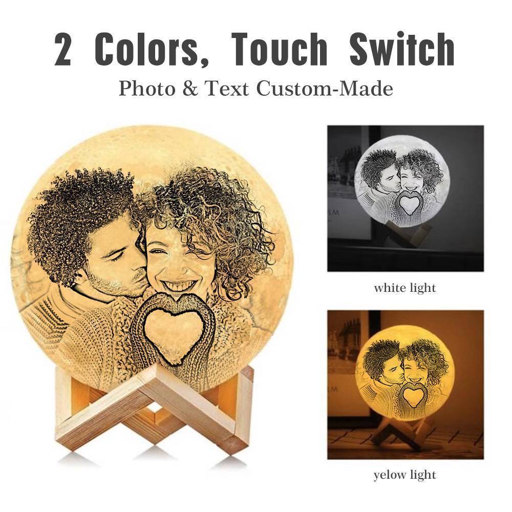 Foto-mondlampe, Individuelles 3d-druck-foto-mondlicht Mit Ihrem Text – Touch Zwei Farben (10–15 Cm) - dephotoblanket