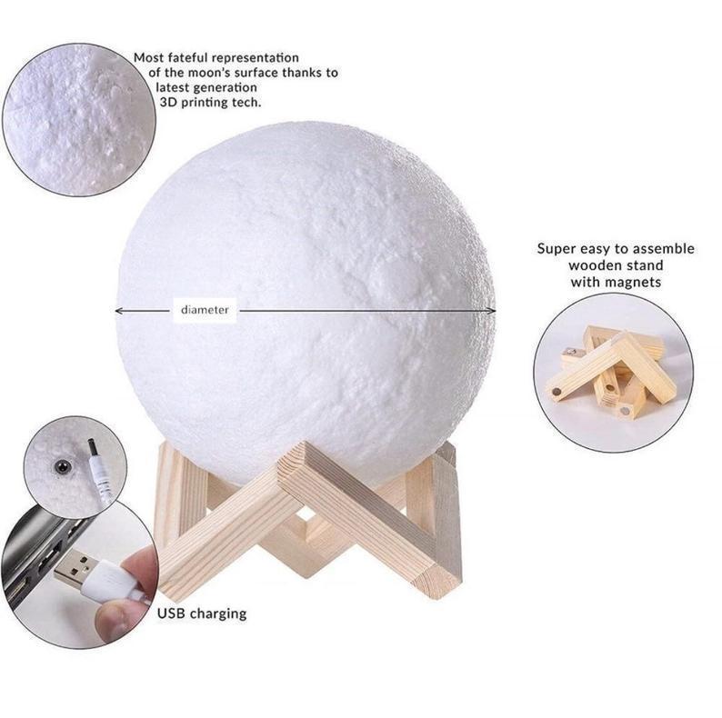 3d-druck Mondlampe Wiederaufladbar Touch/tap - dephotoblanket