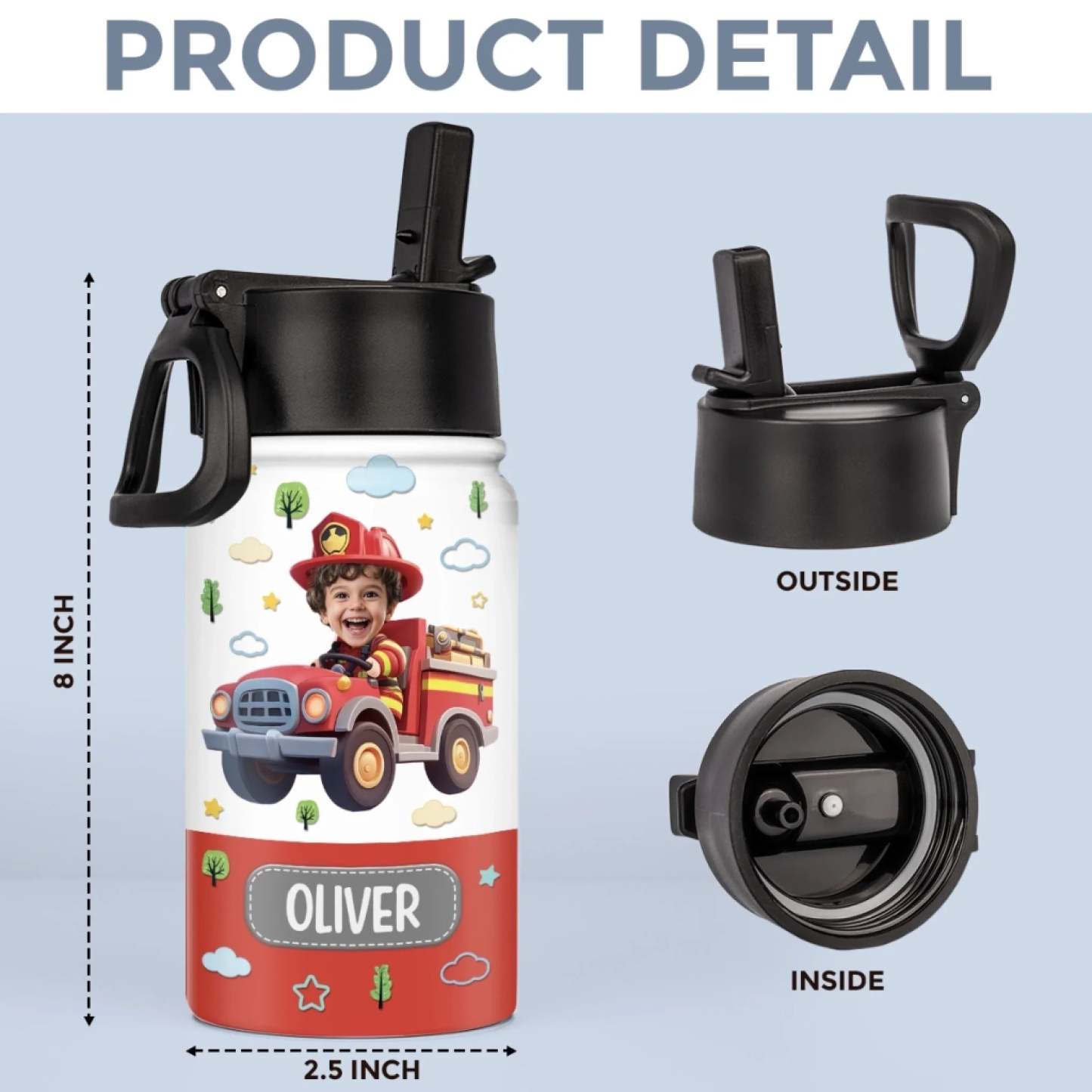 Personalisierte Foto-wasserflasche Für Kinder – Personalisierte Geschenke Zum Schulanfang Für Kinder – Feuerwehrauto-spaß Voraus - dephotoblanket