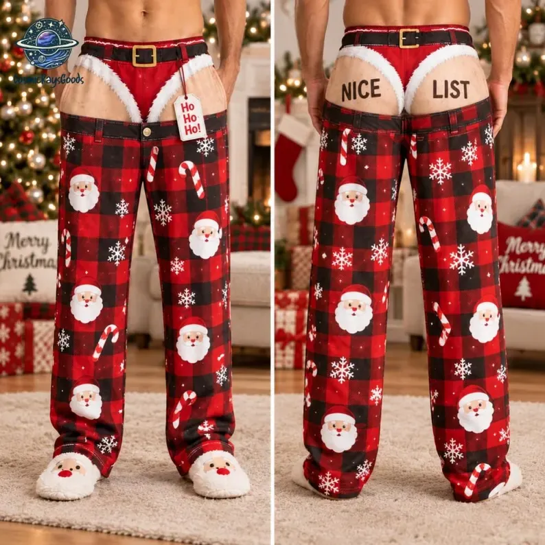 Lustige 3D-gedruckte Hässliche Weihnachts-Pyjamahose – Freche Lounge-Hose Mit Cutout-Po-Illusion, Urkomisches Weihnachtsgeschenk Für Männer, Paare Und Den Wichteln - dephotoblanket