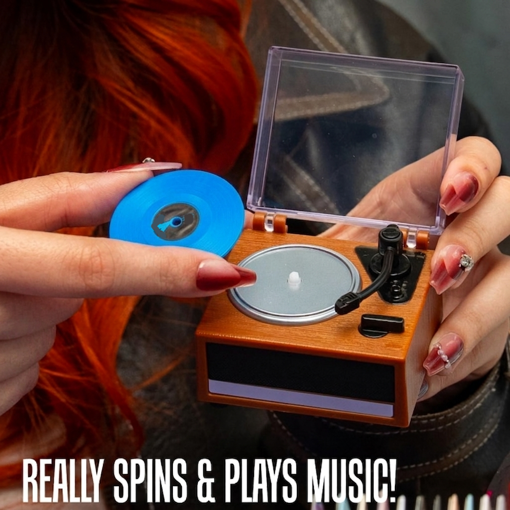 Personalisierter Mini-Vinyl-Musikplayer, der sich wirklich dreht und Musik abspielt | Jedes Vinyl kann ein anderes Lied abspielen, individuelles Fotoalbum-Cover, DIY-Vinyl-Farbgeschenk für Papa zum Vatertag - dephotoblanket