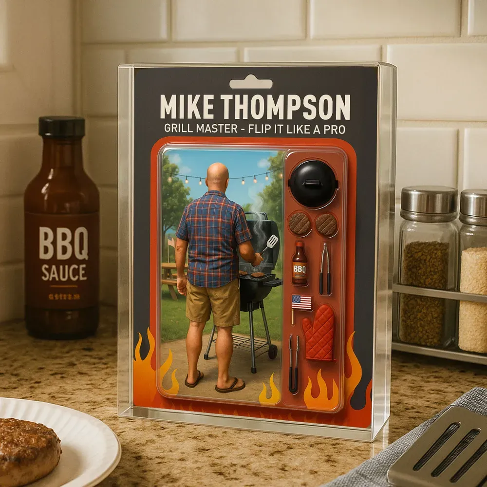 Grillmeister - Papa Oder Opa, Realistische Figur, Personalisierte Acrylblock-plakette - dephotoblanket