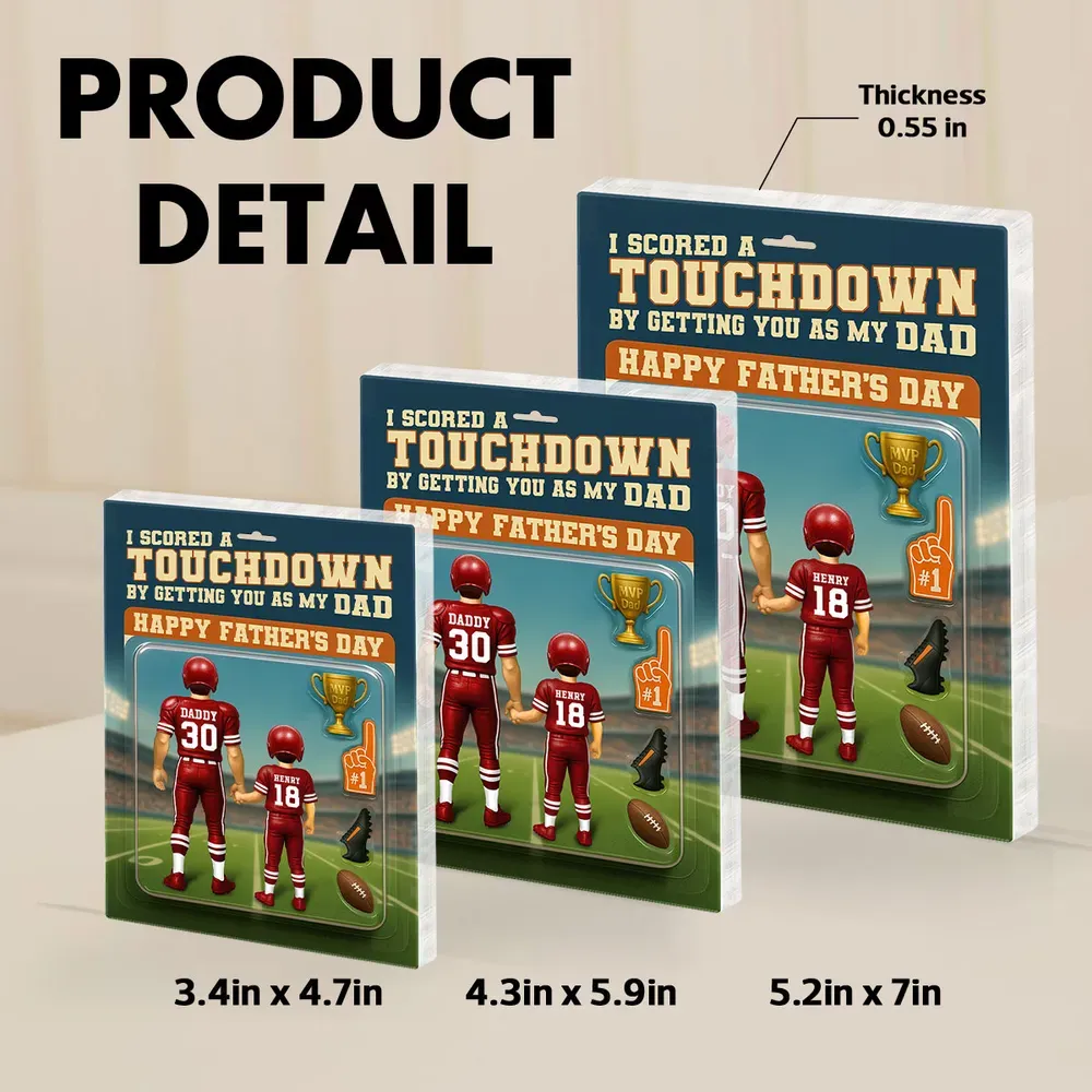 Ich Habe Einen Touchdown Erzielt Und Dich Als Meinen Vater Bekommen - Personalisierte Acrylblock-plakette Mit Individueller Figur, Vatertagsgeschenk Für Papa Oder Ehemann - dephotoblanket