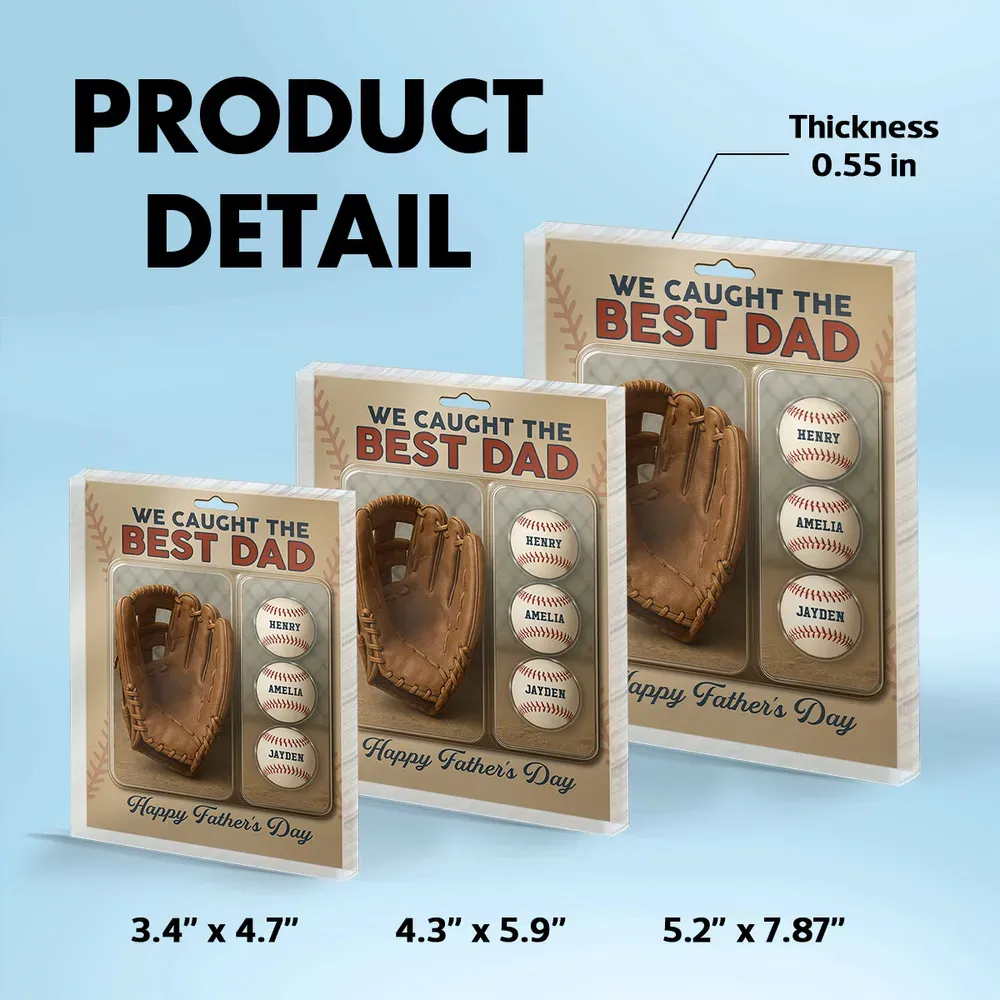Personalisierte Acryl-blocktafel „wir Haben Den Besten Papa Und Opa Gefangen“ Mit Baseball- Und Handschuhfiguren - dephotoblanket