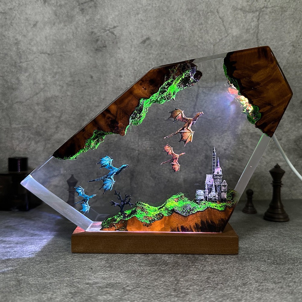 Art Dragon Resin Lampe Kreatives Nachtlicht Dragon Fly Resin Nachtlicht Home Decor Geschenk - dephotoblanket
