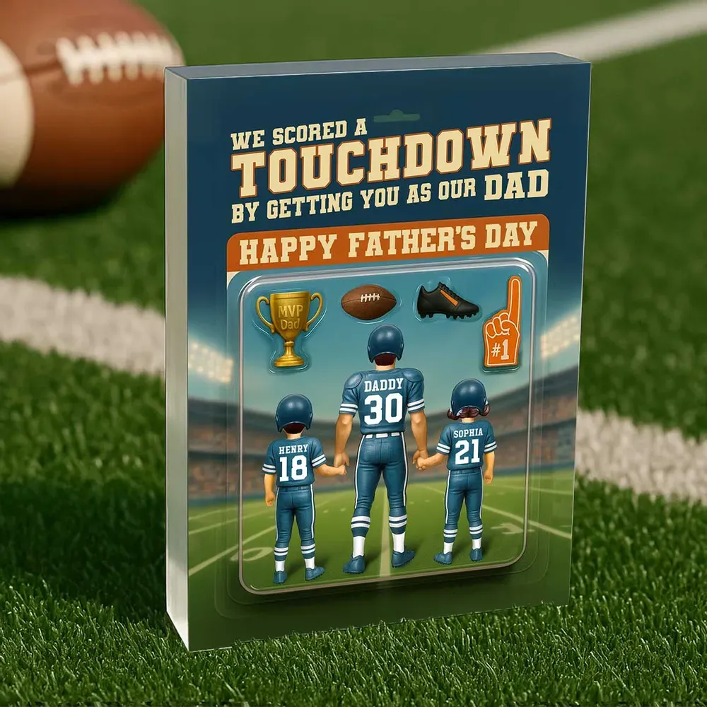 Ich Habe Einen Touchdown Erzielt Und Dich Als Meinen Vater Bekommen - Personalisierte Acrylblock-plakette Mit Individueller Figur, Vatertagsgeschenk Für Papa Oder Ehemann - dephotoblanket