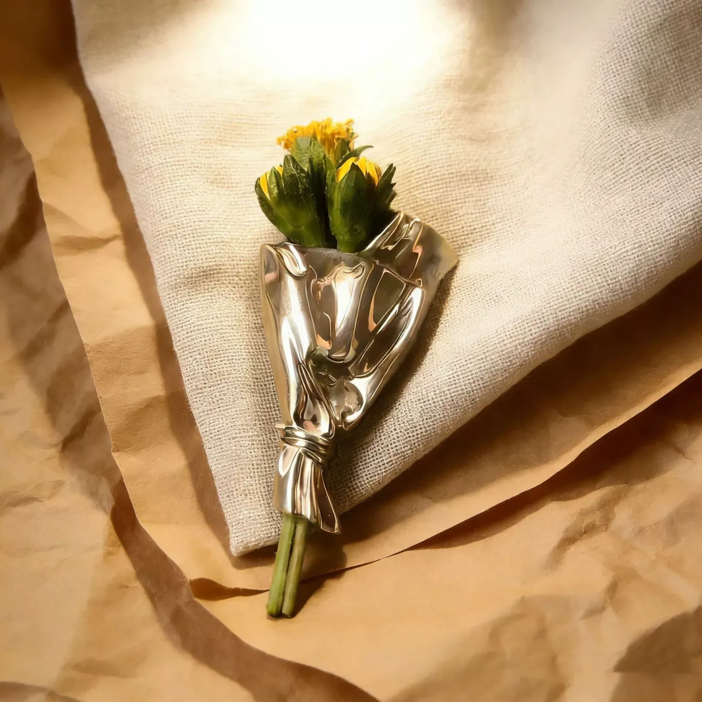Mini-blumenstrauß-halskette & Brosche Mit Schleifen-design