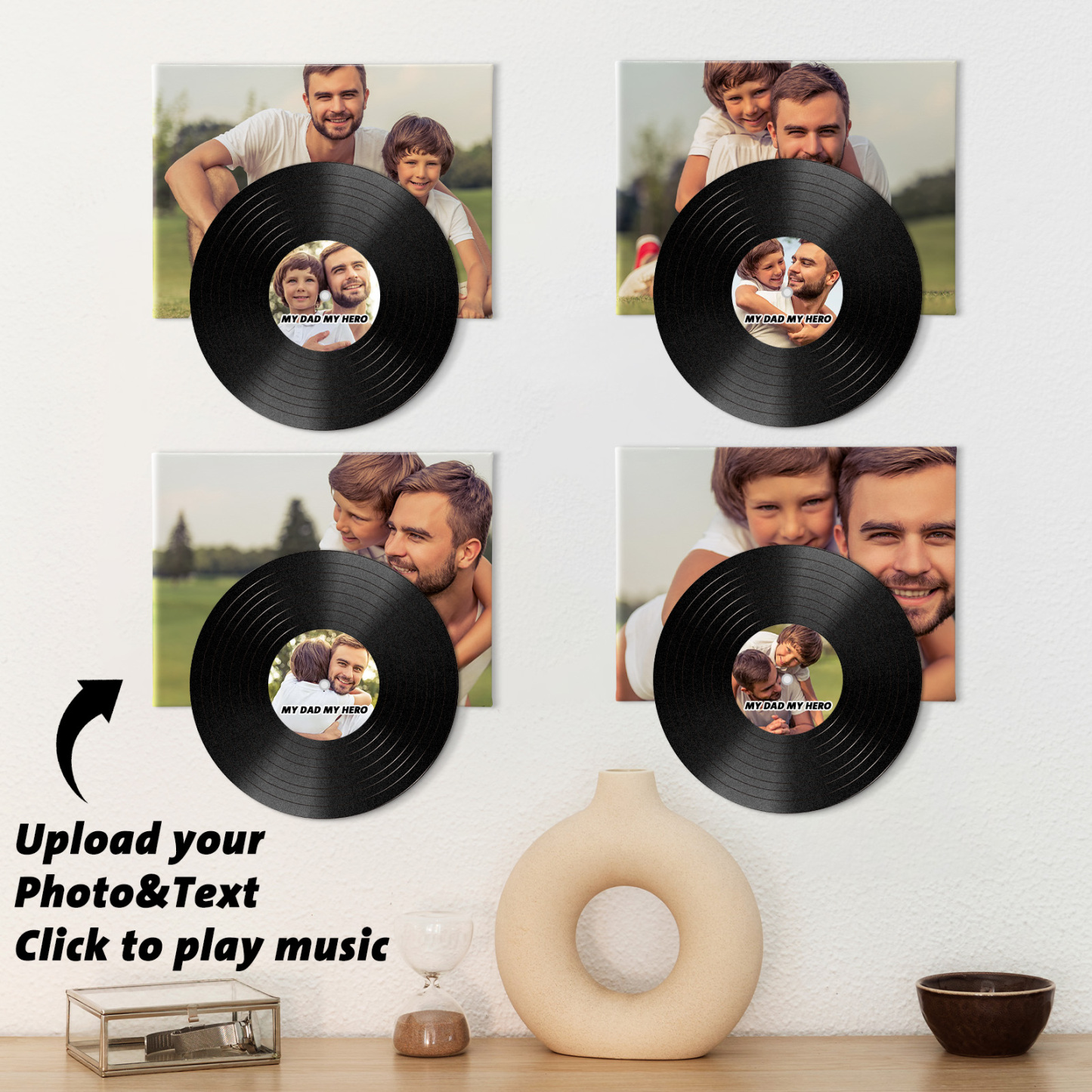 Benutzerdefiniertes Foto-vinyl Mit Musik-wandkunst, Vinyl-plattenspieler, Kein Telefon Erforderlich, Einfach Klicken, Um Musik Aus Bleibenden Erinnerungen Abzuspielen, Das Beste Vatertagsgeschenk Für Papa - dephotoblanket