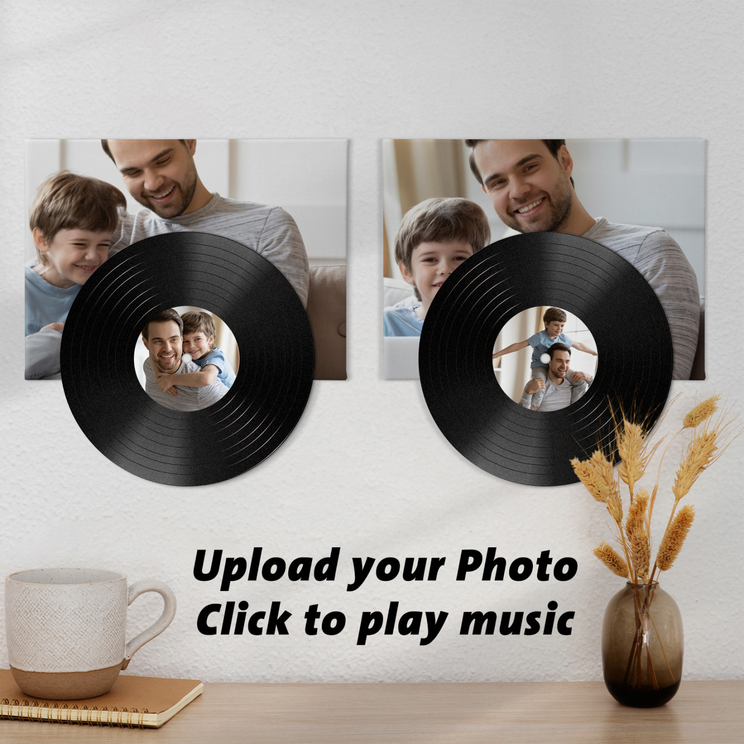 Benutzerdefiniertes Foto-vinyl Mit Musik-wandkunst, Vinyl-plattenspieler, Kein Telefon Erforderlich, Einfach Klicken, Um Musik Aus Bleibenden Erinnerungen Abzuspielen, Das Beste Vatertagsgeschenk Für Papa - dephotoblanket