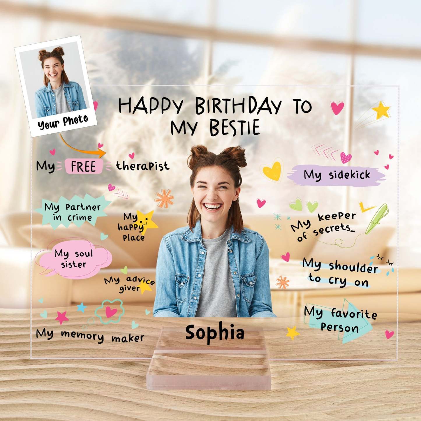 „happy Birthday To My Bestie“-geburtstagsgeschenk – Personalisierte Fototafel Aus Acryl