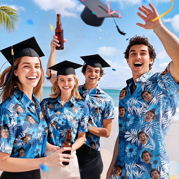 Benutzerdefinierte Hawaii-Hemden mit Blumen- und Blätter-Design, personalisiertes Aloha-Strandhemd, Geschenk für Männer - dephotoblanket