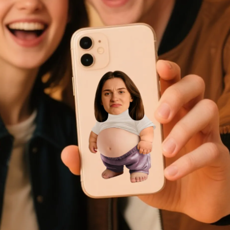 Individuell Gestaltbarer, Stoßdämpfender Fotoaufkleber Mit Weichem Bauch – Ein Süßes Und Lustiges Geschenk Für Paare Und Freunde.