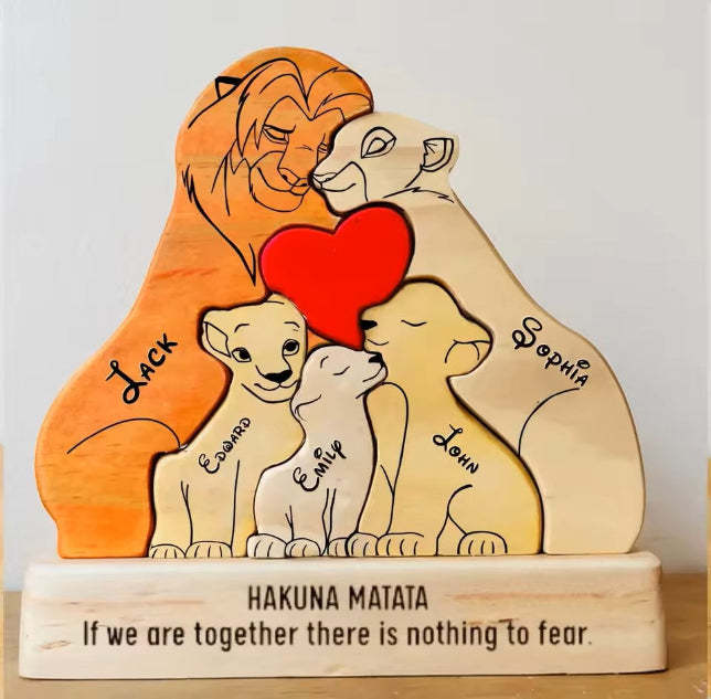 Holz Löwen Familie Benutzerdefinierte Namen Puzzle Home Decor Geschenke