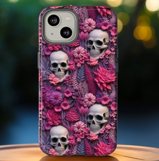 Valentinstag-skelette In Blühender Handyhülle | Gestickte Valentinstag Cottagecore Floral Skull Handyhülle Für Iphone | Pixel | Samsung