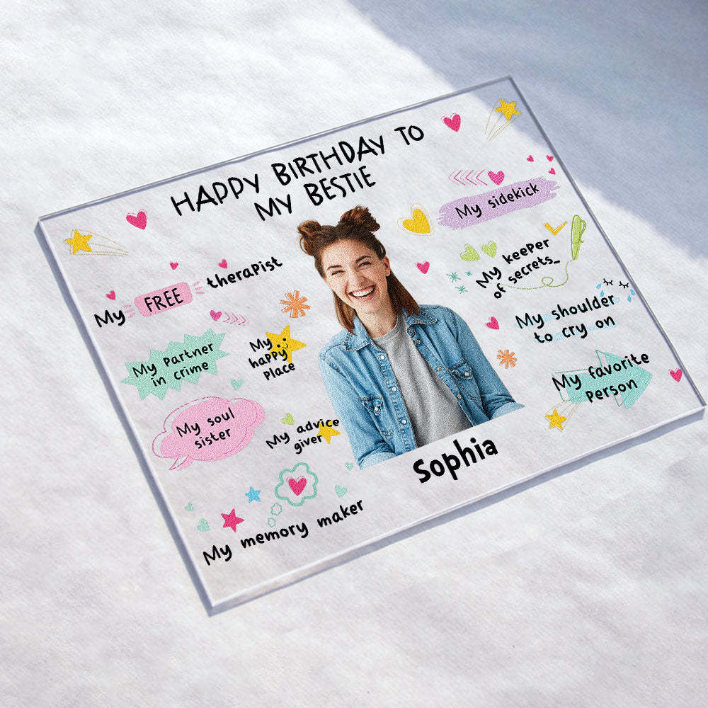 „happy Birthday To My Bestie“-geburtstagsgeschenk – Personalisierte Fototafel Aus Acryl