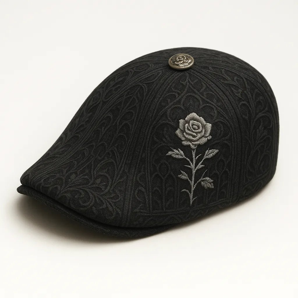Gotische Totenkopf-Schiebermütze – Bestickte Zeitungsjungenmütze Mit Rose Und Kreuz, Retro-Unisex-Mütze Für Männer Und Frauen - dephotoblanket