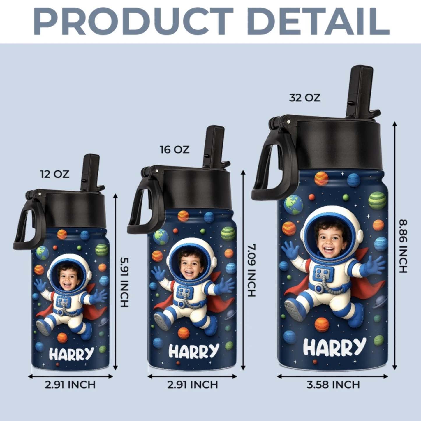 Benutzerdefiniertes Foto 3d-aufgeblasene Effekt Bedruckte Kinderwasserflasche - Personalisierte Geschenke Zum Schulanfang Für Kinder - Träume Starten Jenseits Der Sterne - dephotoblanket