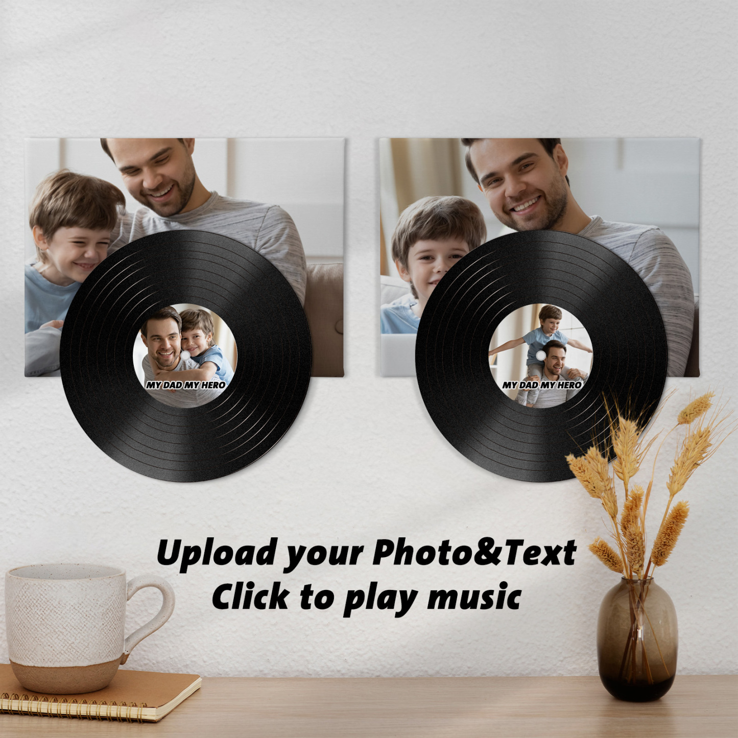 Benutzerdefiniertes Foto-vinyl Mit Musik-wandkunst, Vinyl-plattenspieler, Kein Telefon Erforderlich, Einfach Klicken, Um Musik Aus Bleibenden Erinnerungen Abzuspielen, Das Beste Vatertagsgeschenk Für Papa - dephotoblanket
