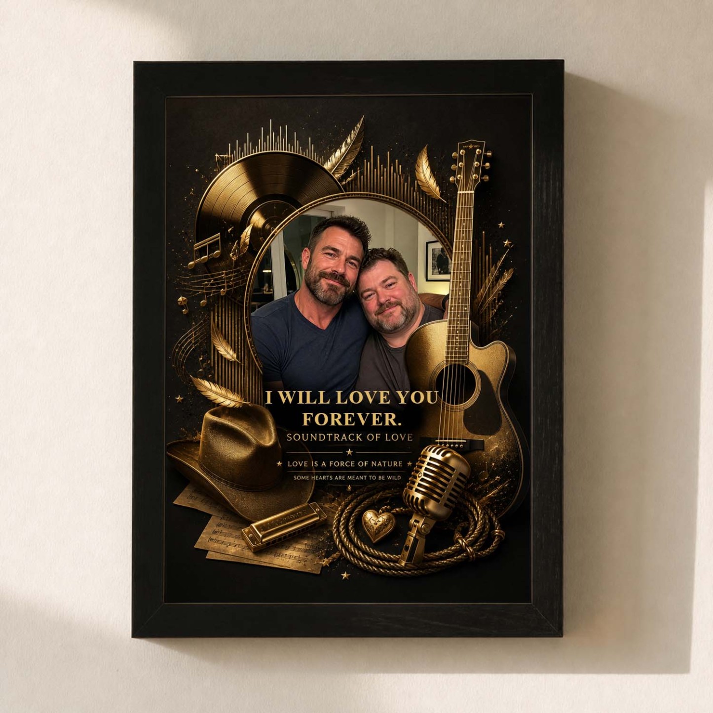 Personalisierte Musik-Deko im Stil einer goldenen Schallplatte – Individuelle Musik-Plakette mit Foto und Namen.
