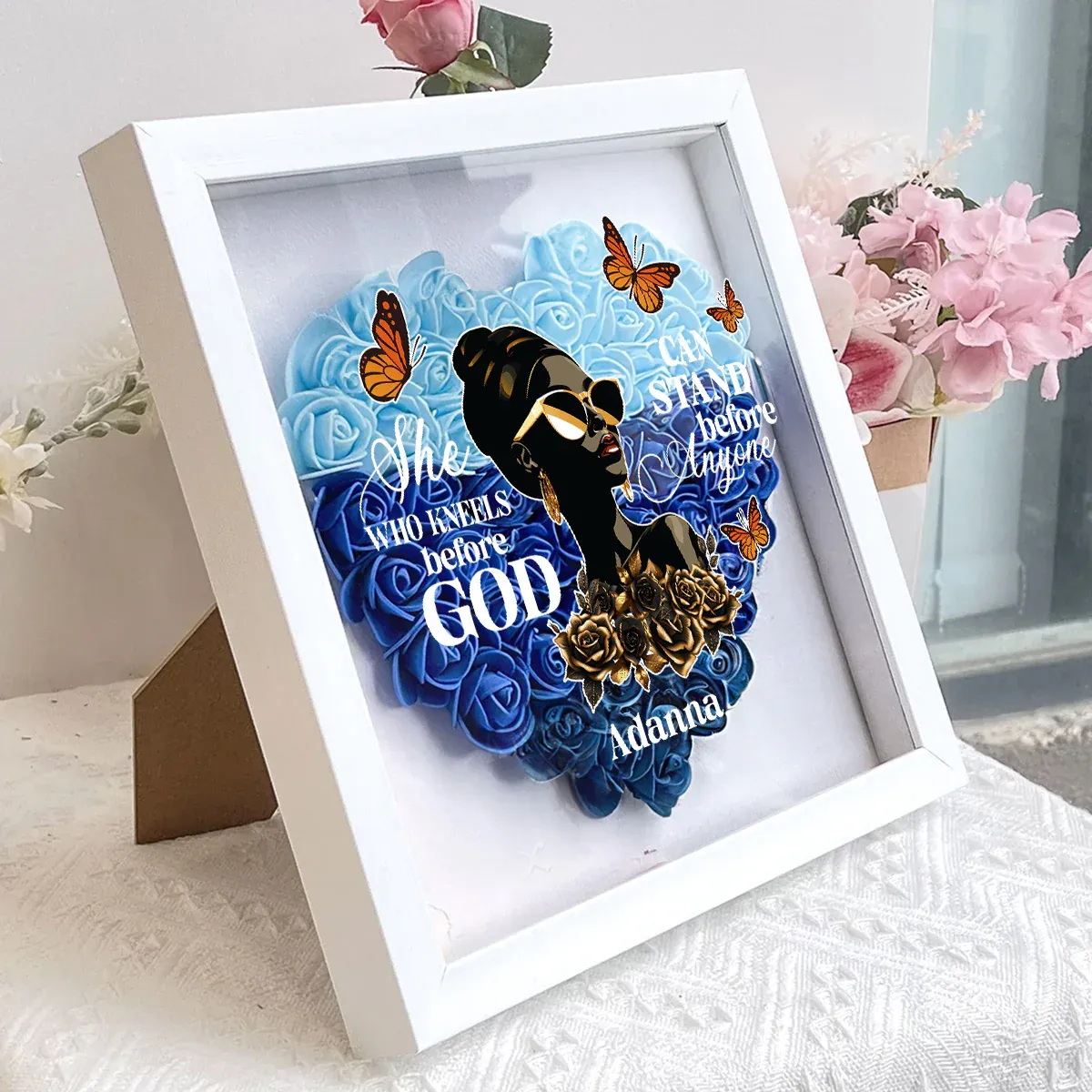Sie, Die Vor Gott Kniet | Personalisierte Herzblumen-schattenbox - dephotoblanket