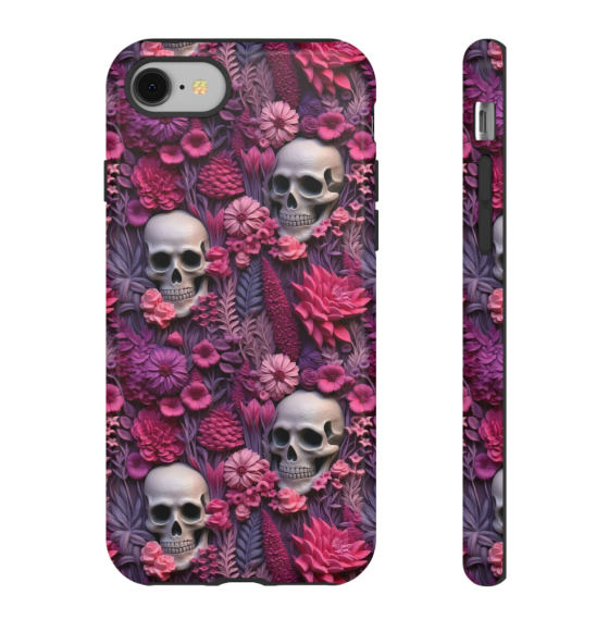Valentinstag-skelette In Blühender Handyhülle | Gestickte Valentinstag Cottagecore Floral Skull Handyhülle Für Iphone | Pixel | Samsung