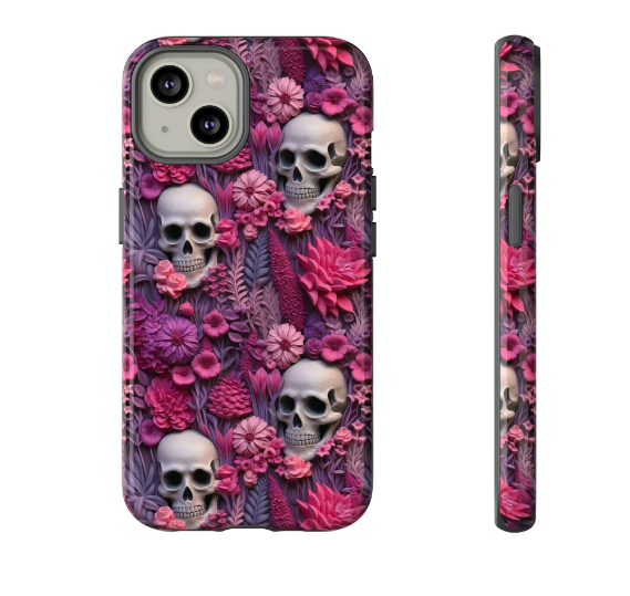 Valentinstag-skelette In Blühender Handyhülle | Gestickte Valentinstag Cottagecore Floral Skull Handyhülle Für Iphone | Pixel | Samsung