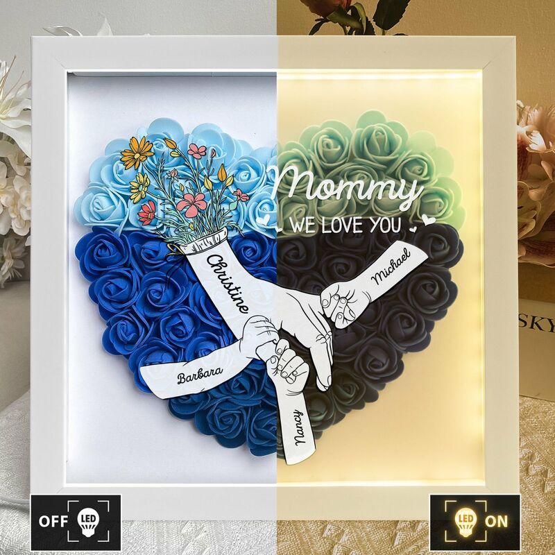 Personalisierte Blumen-schattenbox Mit Licht, Hand In Hand, Besonderes Muttertagsgeschenk